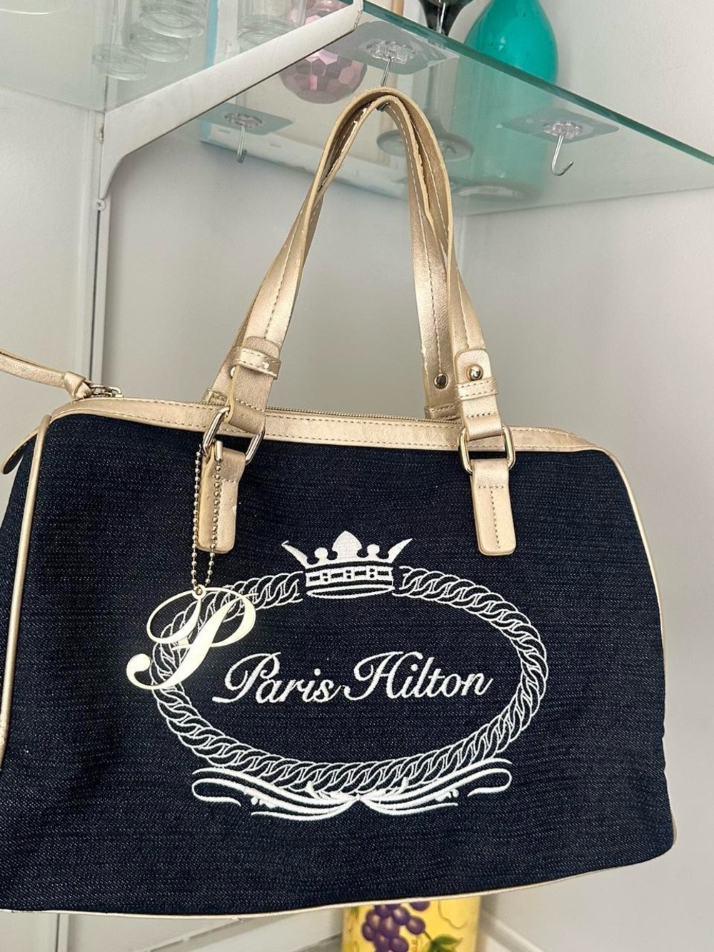 Paris Hilton Navy and Cream Tote Bag with Logo Charm - Picture 2 of 6